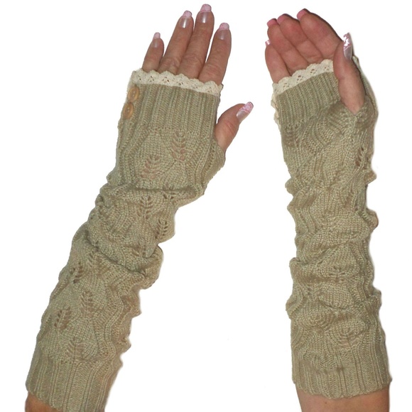 Button Lace Knit Fingerless Gloves Arm Warmers - Picture 4 of 6